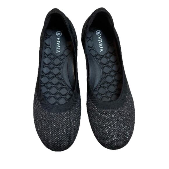 Vivaia Audrey Round-Toe Claire Black Ballet Flats Sparkle Comfort Size 11.5 - Picture 6 of 11